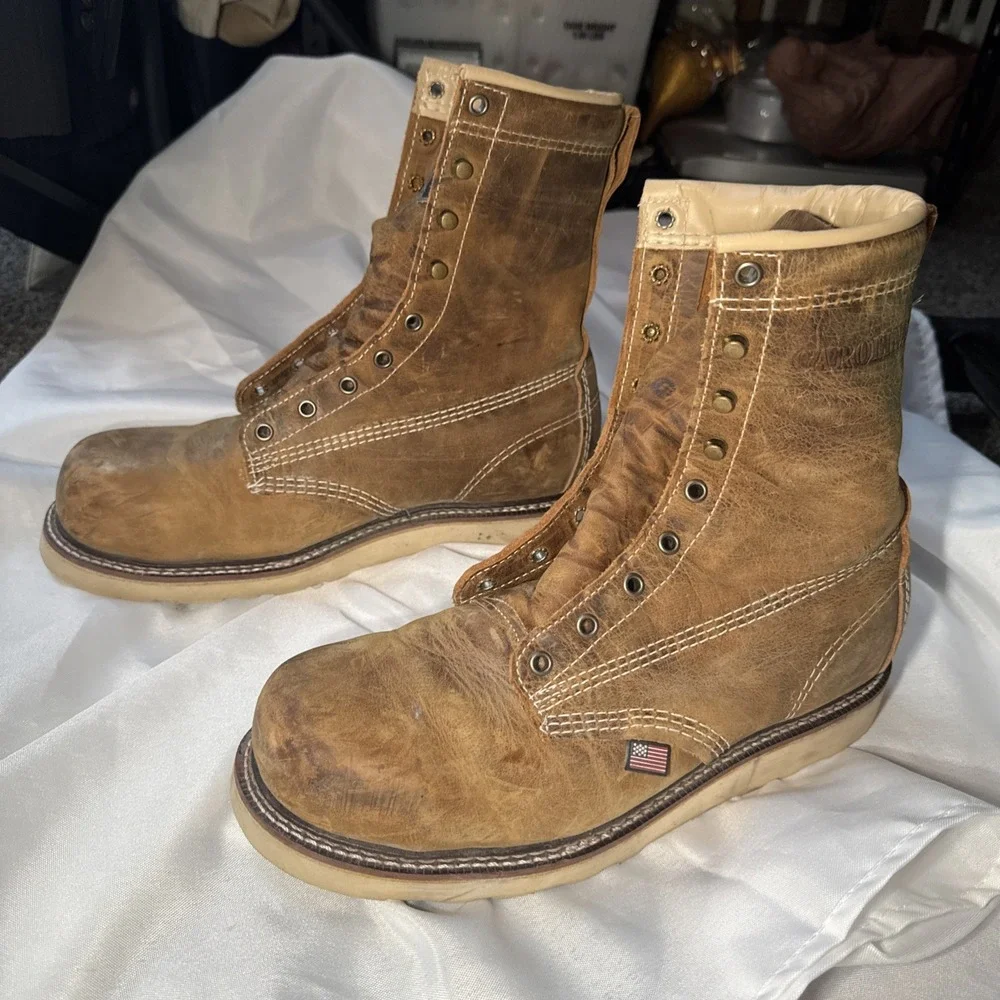 Carolina Sz 9.0 Steel Toe Leather Wedge Work Boots USA Made Mens CA7505 Brown